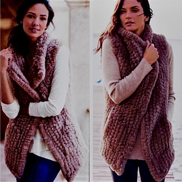 SOFT SURROUNDINGS Faux Fur Purple and White Vest-S - Picture 1 of 10